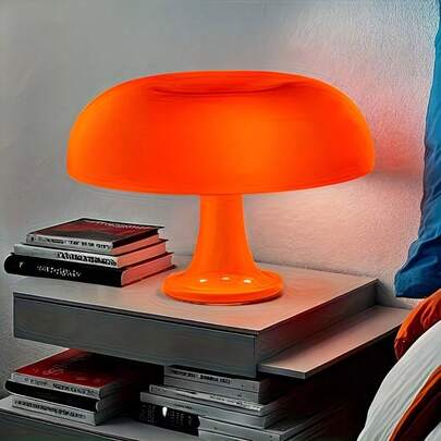 1 pieza Lámpara de escritorio con forma de hongo LED, adecuada para la decoración navideña del hogar, lámpara decorativa con forma de hongo de color naranja, regulación de 3 colores, regulación infinita, adecuada para el escritorio del dormitorio y la biblioteca, mejora del ambiente del dormitorio, diseño de lámpara moderna, lámpara de escritorio para iluminación de habitaciones y mesitas de noche - Iluminación de espacio de vida moderno y minimalista