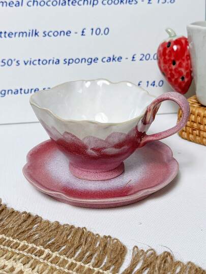 1 Set Vintage Ombre Ceramic Mugs, High-Quality Antique Floral Pattern Coffee Cup & Saucer, Heatproof Water Cup, Elegant Afternoon Tea & Dessert Cup, Home Breakfast Milk Cup, Dorm Cup, Gift For Her, Girlfriend, Housewarming, Birthday