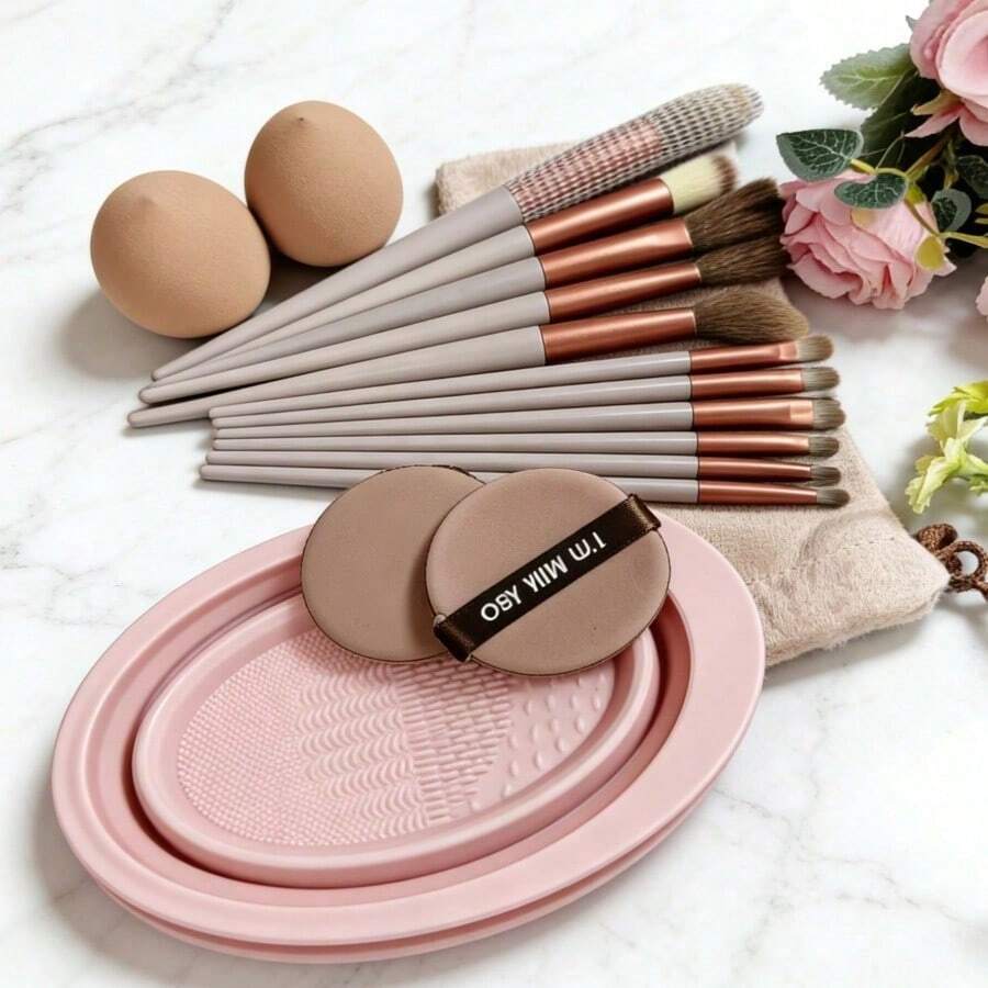 Bộ cọ trang điểm 13/14/19 món, bao gồm cọ phấn phủ, phấn mắt, phấn má hồng, che khuyết điểm, phù hợp cho người mới bắt đầu, quà tặng Ngày của Mẹ, mùa cưới. - Bộ cọ trang điểm màu nâu - Xem 1