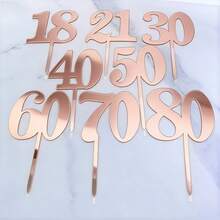 1pc/3pcs Minimalist Gold Acrylic Number 18 21 30 40 50 60 Anniversary Birthday Party Cake Topper - Multicolor - View 2