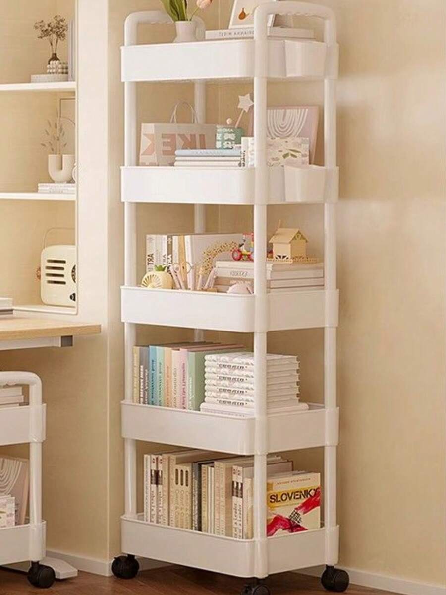 1pc 4-Tier/3-Tier Plastic Utility Rolling Storage Cart With Wheels, Movable Organizer Suitable For Office, Living Room, Kitchen, Bathroom To Store Snacks And Toys, Plastic Material Not Suitable For Heavy Items, Please Refer To Size In Image