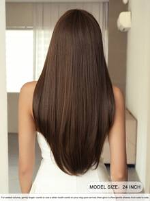 7JHH WIGS 女款長款棕色假髮 24英吋分層直髮附瀏海 自然外觀耐熱合成纖維蓬鬆假髮 適合日常派對穿著、音樂節慶典使用、萬聖節 - 棕色 - 查看 3
