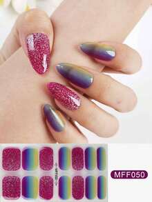 14指全指美甲贴纸 - 1张美甲贴纸 - 可粘贴于指甲的贴纸 - 个性化闪亮美甲胶 - 全指美甲贴纸 - 适合女性和年轻女孩 - 彩色 - 查看 2