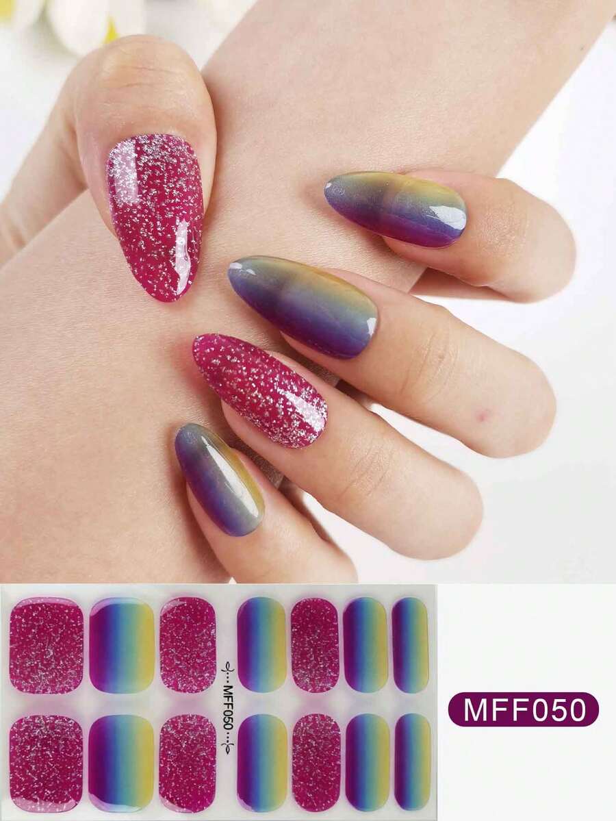 14指全指美甲贴纸 - 1张美甲贴纸 - 可粘贴于指甲的贴纸 - 个性化闪亮美甲胶 - 全指美甲贴纸 - 适合女性和年轻女孩