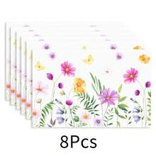 1pc Floral Print Linen Placemat, Breakfast Mat, Coffee Coaster, Bowl Pad, Kitchen Accessory, Easy To Clean Dining Mat, Suitable For Home, Restaurant, Dining Decor, Holiday Gift, Gift For Friends, Multi-Piece Set - Multicolor - View 34