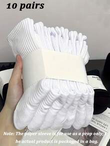 1/10 Pasang Kaos Kaki Putih Polos Pria, Menyerap Keringat dan Bernapas, Cocok untuk Pemakaian Sehari-hari, Lari, Olahraga, Pasangan, Semua Musim - Putih - View 11