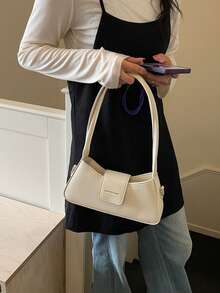 2026 New Cream White Litchi Grain Underarm Bag, Minimalist Elegant One Shoulder Crossbody Bag, Versatile For Spring/Summer, Commute, Daily, Date, Work - White - View 4
