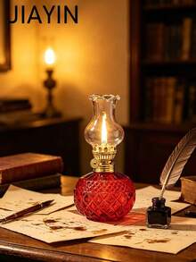 1pc Vintage Windproof Adjustable Glass Kerosene Lamp, Outdoor Desk Decor, Suitable For Camping, Picnic And Holiday - Ideal Holiday Gift, Outdoor Lighting, Vintage Lamp Design, Durable Glass, Crystal Kerosene Lamp, Antique Oil Lamp For Indoor Use (Liquid Not Included), Home Decor, Garden Decor, Christmas Gift, Halloween Gift, Back To School Supplies, Living Room Bedroom Ornament, Holiday Gift, No Electricity Or Fuel Required. - Kerosene Lamp - View 7