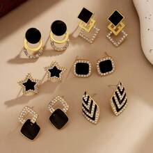 12pcs Cubic Alloy Earrings For Women, New Square Rhinestone Earrings - Multicolor - View 2