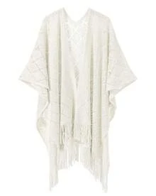 New Spring, Summer, And Autumn Women's Solid Color Fringed Thin Knitted Hollow-Out Shawl - 04# Off-white - View 2