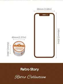 1pc Retro Story 3.5cm*2m PET Waterproof Decorative Tape, Vintage Material For Scrapbooking, Suitable For Phone, Computer, Skateboard, Photo Frame, Planner & Journal Decoration, Beautiful Pattern, Peel And Stick - Round - View 9