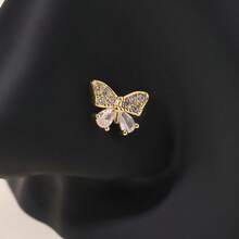 1 chiếc khuyên mũi hình bướm đính đá Cubic Zirconia màu hồng, kiểu dáng chữ L dễ thương dành cho nữ. - Vàng - Xem 6