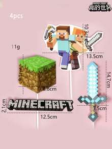 Minecraft 4/5/12/24pcs Cake Decorations Picks, Robot Building Block Pixel Green Theme Dessert Table Decor - Multicolor - View 7