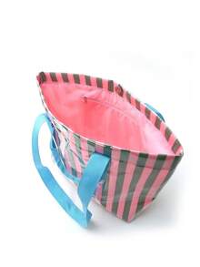 Bolso Tote a Rayas de Gran Capacidad Personalizado para Niña, Bolso de Hombro Casual de Moda con Cremallera y Bolsillo Interior, Bolso de Viaje y Playa, Bolso de Uso Diario - Multicolor - Ver 6