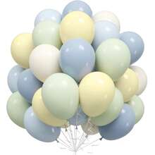 26/51 piezas Globos Azules y Verdes, Globos para Baby Shower, 10 Pulgadas Verde Claro Blanco Azul Bebé Amarillo Adecuado para Niños, Suministros para Baby Shower Azul y Blanco - Colocar - Ver 1