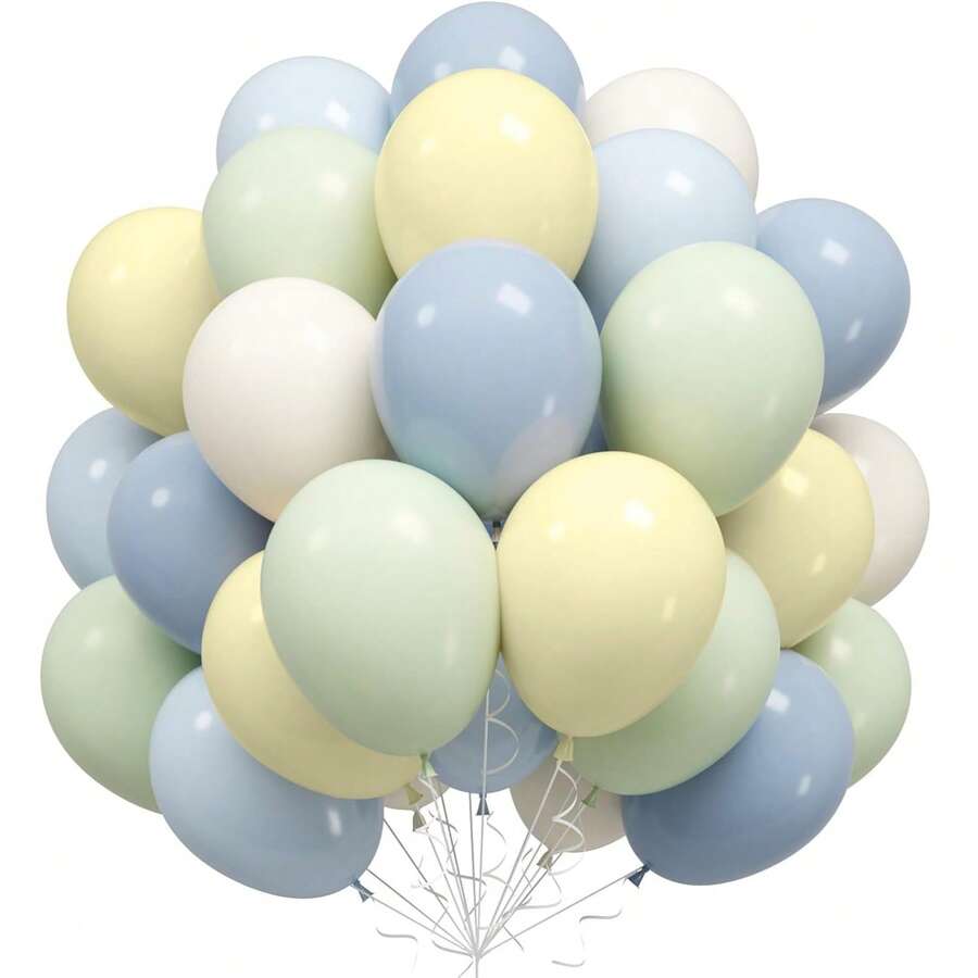 26/51 piezas Globos Azules y Verdes, Globos para Baby Shower, 10 Pulgadas Verde Claro Blanco Azul Bebé Amarillo Adecuado para Niños, Suministros para Baby Shower Azul y Blanco - Colocar - Ver 1