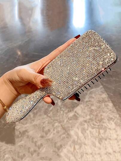 1 pieza Peine con cojín de aire para masaje, cepillo desenredante de lujo con brillantes de cristal para peinados esponjosos, uso portátil para cabello seco/húmedo, regalo