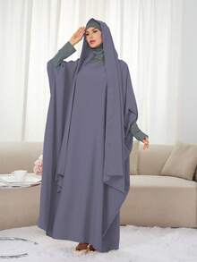 1 pieza Abaya con capucha de jersey, suelta y cómoda, conveniente para el uso diario y la oración de las mujeres, Khimar largo, adecuado para todas las estaciones - Multicolor - Ver 8