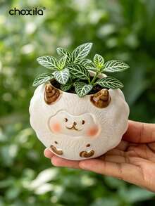 choxila 1pc Ceramic Planters With Cute Cartoon Sheep & Lamb Design, Drainage Hole, Breathable Succulent Pots, Drainage Hole, Hand-Painted Cartoon Style, Small Size For Indoor/Outdoor Use, Desktop Decorative Flower Pots, Ideal For Home Office Garden - Succulent Flower Pots - View 2
