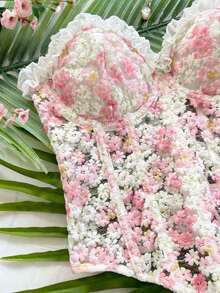 Women's Romantic Vacation Daisy Embroidered Textured Print Decorated Camisole Top, Casual, Date, Valentine's Day, Afternoon Tea, Beach, Cruise, City Vacation, Music Festival, Party, Boho, Music Festival, Hippie, Western, Can Be Worn Inside Or Outside, Suitable For All Seasons, Daily Commute - Rosa - Ver 3