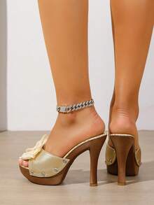 Summer Thick Sole Peep Toe Platform High Heel Sandals For Women, Comfortable, Gold Color - Gold - View 6