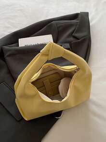 Fashionable Versatile Solid Color New PU Shoulder Bag, Casual Minimalist Texture Baguette Small Handbag For Women - Yellow - View 4