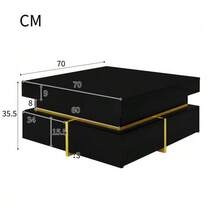 Coffee Table, High Gloss Living Room Table, Side Table With Drawers And Gold Details. - Black - View 6