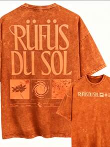 Summer TopsVintage Washed Oversized Black Tshirt Graphic Men Women Clothing Rufus Du Sol, Leaf, Circle, Texture American Vintage Rufus Du Sol 2025 Con - 橘色 - 查看 8