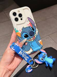 Disney Has Authorized, Phone Case - Chain Set, The Stitch Lilo & Stitch Phone Case Plus A Silicone 3D Or Fluffy Style Stitch Bracelet With Metallic Ring Removable Bracelet, Stitch And Angel Pattern, Compatible With Iphone 17/16/15/14/13/12/11/XS/XR/X Plus Pro Max, Wavy Design Phone Case For Girl, A Stylish Cartoon Summer Phone Case, The Perfect Gift Choice, Phone Protection, Durable Phone Cover, Great Gift For Friends And Family - 白色款式A - 查看 2