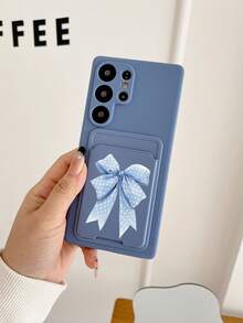 1pc Gray TPU Minimalist Bow Print 2-In-1 Card Holder & Anti-Slip Full Body Phone Case, Suitable For Apple - Multicolor - View 4