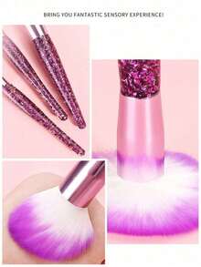 10pcs Clear Crystal & Flowing Sand Makeup Brush Set, Including Eyeshadow Brush, Blush Brush, Loose Powder Brush Facial Powder Blusher Brush, Makeup Tools Portable Soft Hair Powder Eye Shadow Brush G1YU - 紫色 - 查看 6