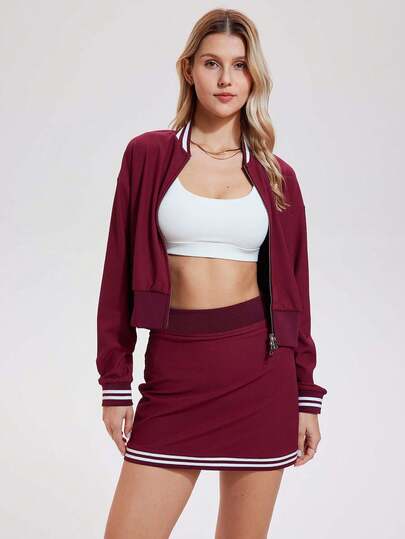 ZULIZ High Waist Tennis Skirt With Striped Hem