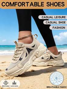 2026 Summer New Women's Casual Sports Shoes, Knitted Mesh Breathable Soft Comfortable Casual Sneakers, Fashion Retro Comfortable Lightweight Shock Absorbing Running Shoes, Unisex Daily Commute Breathable Mesh Comfortable Shock Absorbing Sports Shoes For Women - Khaki - View 14