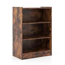 3-Tier Wooden Bookcase Adjustable Shelves Storage Shelf For Home Office - Marrón rústico - Ver 6