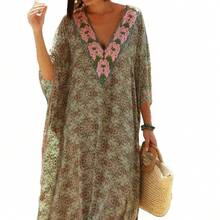Printed Robe Beach Cover-Up, Loose Vacation Long Dress, Seaside Swimsuit Bikini Cover-Up - 5D08 - View 3