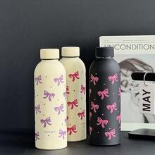 1pc Bow Series 500ml/17oz Double-Wall Stainless Steel Vacuum Insulated Water Bottle, Suitable For Gym, Cafe, Home, Outdoor, Travel, School, Holiday, Office, Gift, Birthday Gift, Back To School, Mother's Day - Beige - View 5