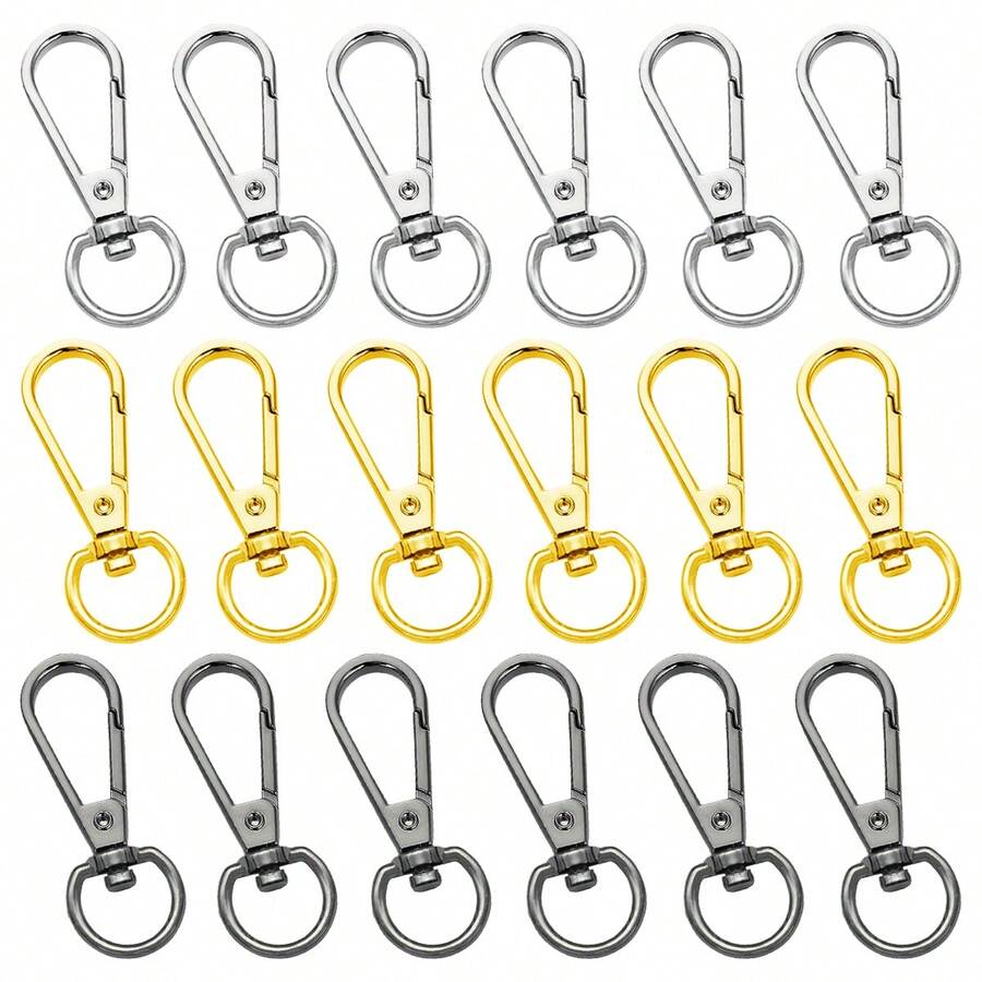 12/18个旋转金属登山扣,适用于DIY钥匙链、包包、钱包、珠宝挂绳配件、宠物项圈牵引绳配件(银色、金色、黑色) - 5.5G扁扣 - 查看 1