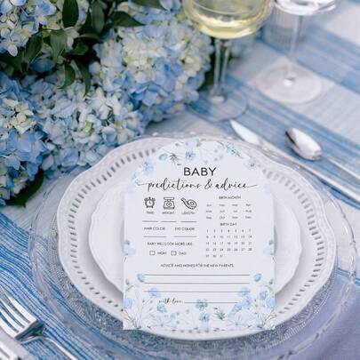Bộ 20/30/50 thẻ dự đoán và lời khuyên về em bé, thẻ gợi ý trò chơi tiệc mừng em bé hình bán nguyệt họa tiết hoa màu xanh dương, thiết kế hoa nhẹ nhàng, phù hợp cho các bậc cha mẹ mới, tiết lộ giới tính và chúc mừng, trò chơi chúc phúc cho em bé, trò chơi ngày dự sinh, trò chơi giải trí theo chủ đề tiệc mừng em bé, phù hợp cho cả bé trai và bé gái.
