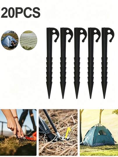 20pcs Outdoor Camping Tent Stakes, Tent Wind Rope Fixing Nails, Wind-Proof Spiral Pegs, Anti-Sand Beach Mat Pins, Thick 5.7 Inch Tent Nails With Hook, Camping Tent Spiral Pegs, Outdoor Camping, Trampoline, U-Shaped Nails, J-Shaped Nails, Outdoor Fences, Stakes, Ball Pillars, Tents, Anchors
