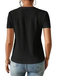 Women's Blouse Round Neck Short Sleeve Pattern Going Out Clothes - 黑色 - 查看 5
