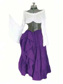 Women's Dress With Long Sleeves, Medieval Renaissance Costume, Cosplay Outfit - Purple - View 7