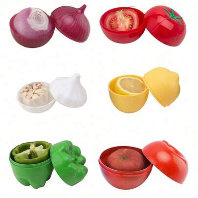 1pc Random Reusable Vegetable/Fruit Keeper Box, Lemon/Onion/Garlic/Bell Pepper/Apple/Tomato Storage Container