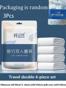 1/2/3Pcs Hotel Disposable Bed Sheets Travel Bed Sheets, Disposable Bedding, Soft Breathable Bed Cover, Bed Sheets, Pillowcases, Towel Set, Suitable For Travel Hotel - Multicolor - View 18