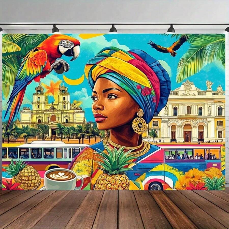 2D Flat, 1pc 2D Plane Vibrant Colombian Culture Super Large Size Backdrop Banner Party Banner Backdrop Photo Wall Decoration For Living Room, Bedroom, Office, Birthday Anniversary, And Home Decor & Party Photo Backdrop Easy Hanging For Outdoor Indoor - White - View 1