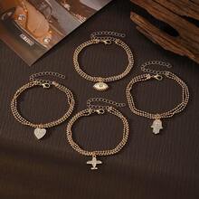 VKME Set de 4 piezas de brazaletes de metal con diseños de avión, ojo y corazón, de estilo lujoso y elegante - XH92824838 - Ver 4