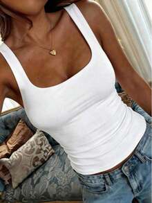 Women Casual Comfortable Base Layer Tight White Tank Top,Casual - White - View 4