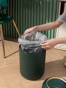 Striped Trash Can, White With Gold Trim, Vertical Striped Body, Odor-Proof And Leak-Proof Inner Bucket, Compact And Stylish Design, Plastic Material, Easy To Clean, Suitable For Bathroom, Bedroom, Office, Dressing Table, And Small Spaces.Bin. - Multicolor - View 10
