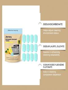 Jarrary 1 Pack/12 Pieces Lemon Scented Oxidized Easy-Dissolve Dishwasher Detergent Tablets, Removes Stubborn Grease And Food Residue, Suitable For Standard Built-In And Portable Dishwashers, Cookware, Glassware, Pots And Pans, Home, Apartment, Hotel, Commercial Use - Solid State - View 8