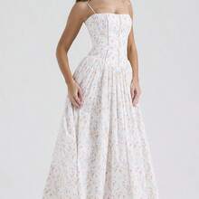 Dreamy White & Pink Floral-Print Spaghetti Strap Dress With Delicate French-Inspired Design, Slimming Ditsy Pattern & Soft Flowy Hem For Effortless Everyday Chic, Camping Trips & Party Nights In Ethereal Sexy Style Party Dresses For Women Vestidos Elegantes Para Fiesta - 粉紅色的花朵 - 查看 9