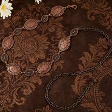 Carved Waist Belt For Women, Korean Versatile Sweet Decoration Narrow Waist Chain Metal Chain Sweater Dress Accessory, Sexy Street, Spring/Summer/Autumn/Winter Summer, School Fall, Autumn, Halloween - Bronze - View 2